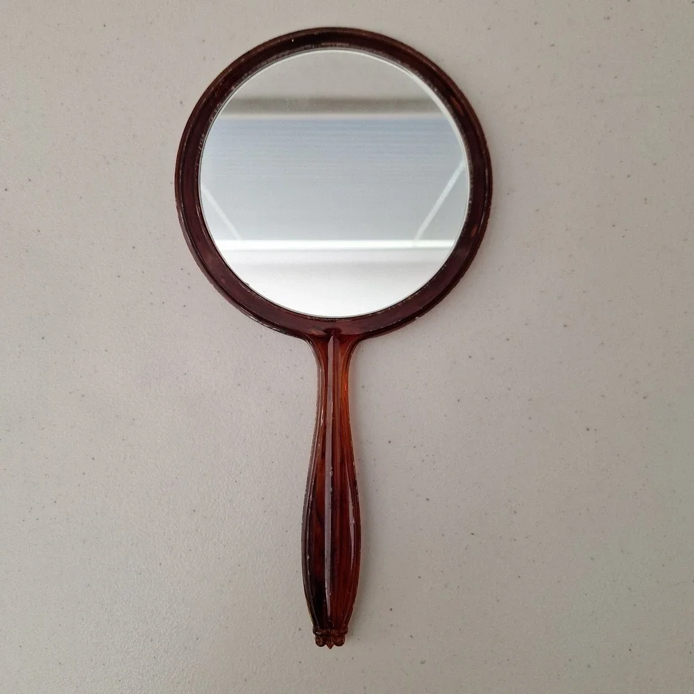 Vintage Bird and Floral Hand Mirrors, Bakelite Wood & Metal, Tallest 11.25